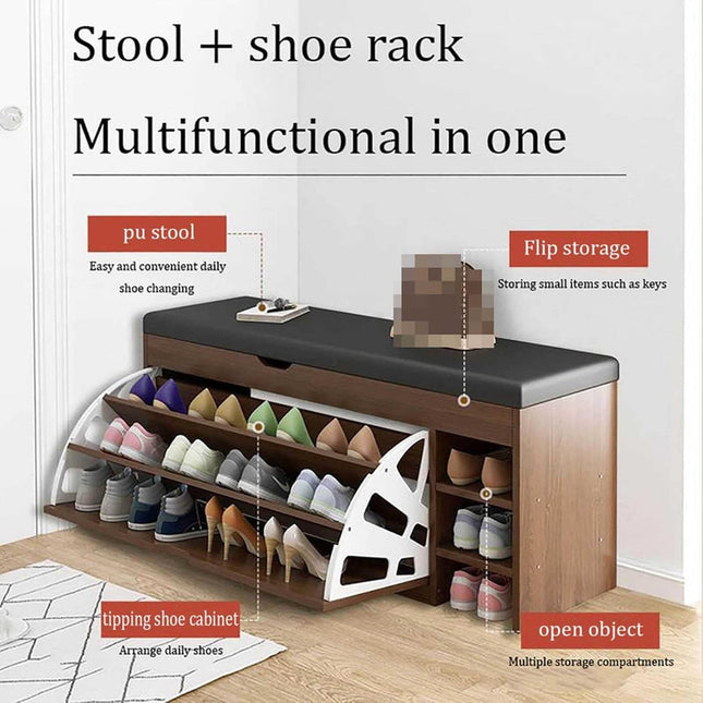 Mueble Banco Con Zapatera De Mdf, Estantes Y Organizador