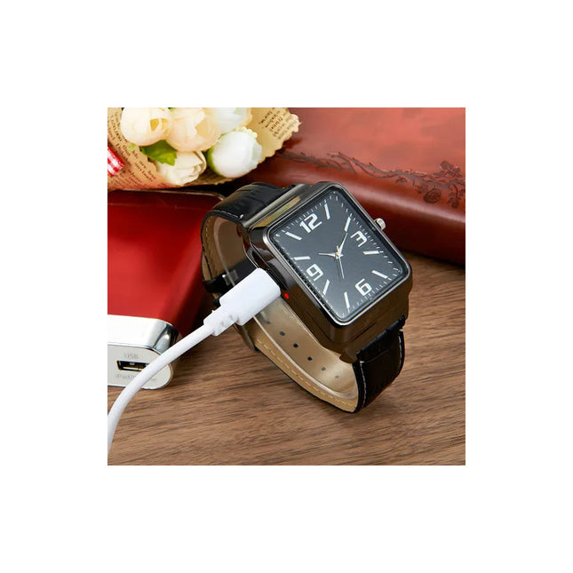Reloj De Pulsera Hombre  Recargable Con Encendedor Negro