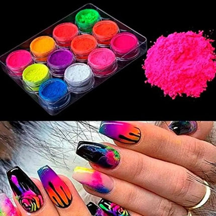 Pigmento Neon En Polvo Para Uñas 12 Unidades Fluor