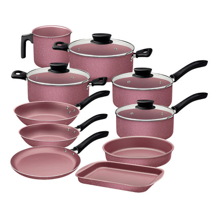 Bateria Cocina Tramontina Linz 10 Piezas Antiadherente Rosa Rosa