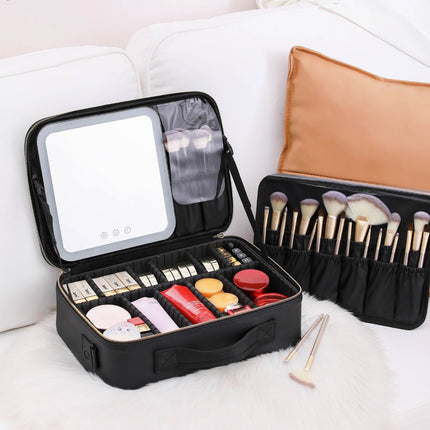 Neceser  Con Espejo Con Luz Usb Varias Reparticiones Bolso B