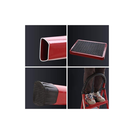 Escalera Plegable Roja Con 6 Escalones Anchos Antideslizante Rojo