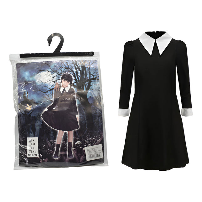 Disfraz De Merlina Infantil Vestido Negro Y Blanco Halloween Negro Y Blanco M