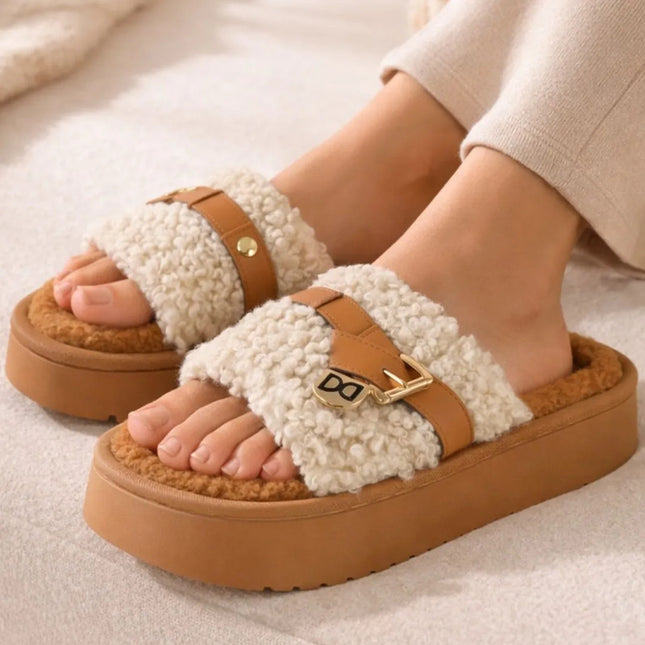 Pantuflas De Corderito Con Plataforma Cgs00786/7/8 Beige 37