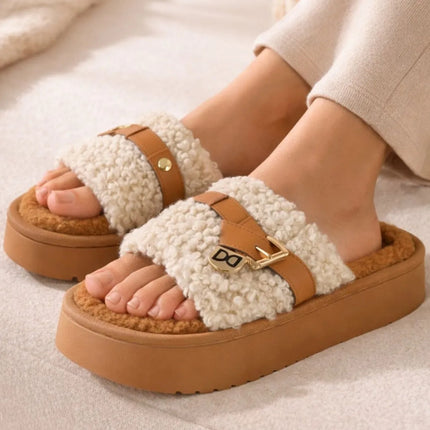 Pantuflas De Corderito Con Plataforma Cgs00786/7/8 Beige 36