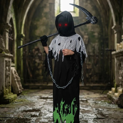 Disfraz Infantil La Parca Muerte Ojos Rojos Verde Negro Xl