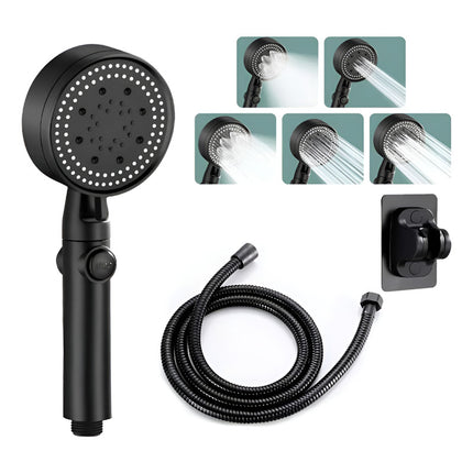 Telefono Duchero Negro Manguera + Soporte Negro Liso