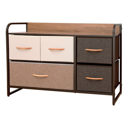 Mueble 5 Cestos Tela Estructura Acero 87.5x29x58cm Marrón
