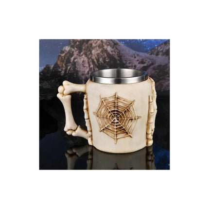 Taza Tarro Craneo Calavera De Resina Y Acero Inoxidable Crema