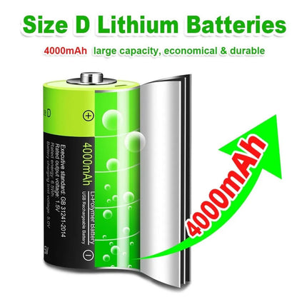 Pack 2 Pilas Tipo D Recargables Micro Usb 4000mah
