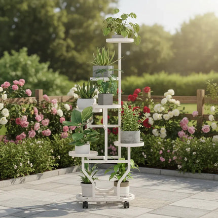 Mueble Para Plantas 6 Porta Macetas Premium Blanco