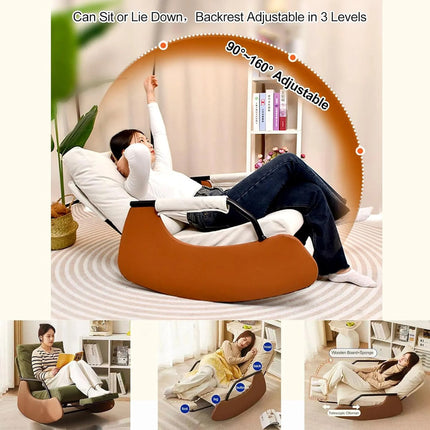 Sillon Poltrona Butaca Mecedora Con Posa Pie Y Bolsillo Beige