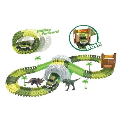 Pista Flexible De Autos Dinosaurio - 96 Piezas Verde