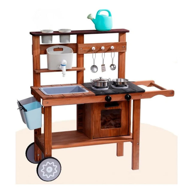 Cocina De Madera Con Accesorios 81x80x29.5cm. Marrón