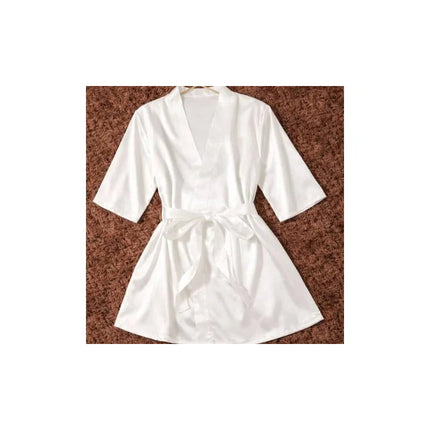 Bata Salto De Cama Satinada Con Cinturon Blanco Xl