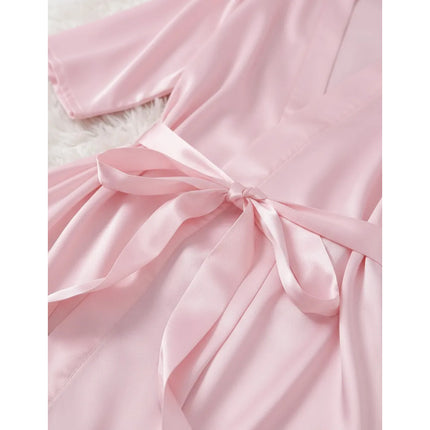 Bata Salto De Cama Satinada Con Cinturon Rosa Xl