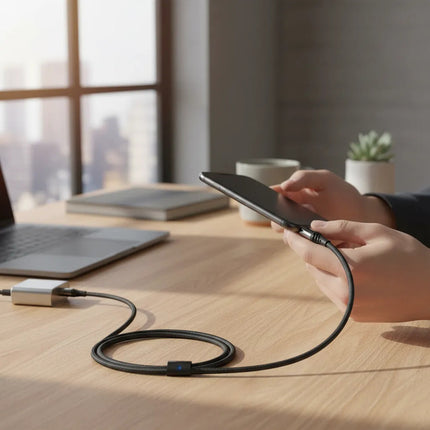 Cable Reforzado De Carga Rapida  Lightning Con Luz Led Negro