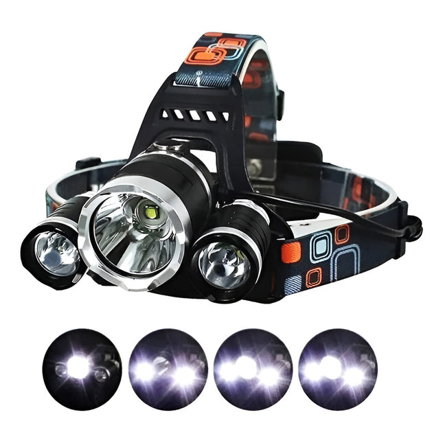 Linterna Minero Super Potente 3 Focos Leds Recargable  Blanco Negro