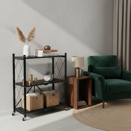 Mueble Estantería De Metal Plegable Con Ruedas 3 Estantes Nr Negro