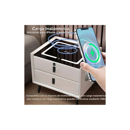 Mesa De Luz Noche Inteligente Led Parlante Bloqueo Huella V