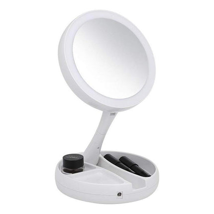 Espejo Plegable Para Maquillaje Doble Cara Con Luz Led Color Del Marco Blanco