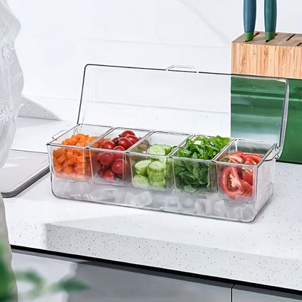 Bandeja 5 Compartimientos Enfriado Con Hielo Transparente