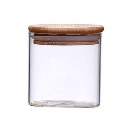 Frasco De Vidrio Con Tapa De Bambú 600ml Ha3592 Condimento Tra