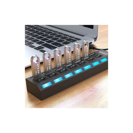Hub De 7 Puertos Usb 2.0 Multi Cargador Con Interruptor Negro