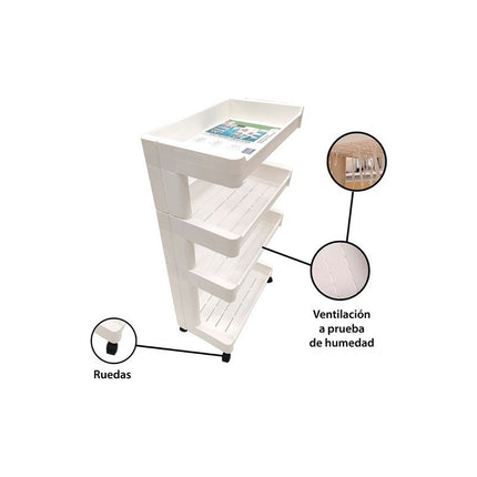 Mueble Estanteria De Plastico 4 Estantes Bandeja Blanco