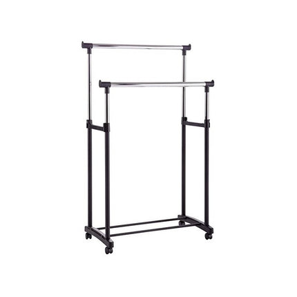 Perchero Doble Extensible Cromado Con Ruedas  Negro