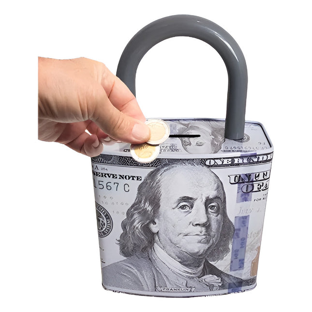 Alcancía En Metal Diseño Dólares Candado V Q