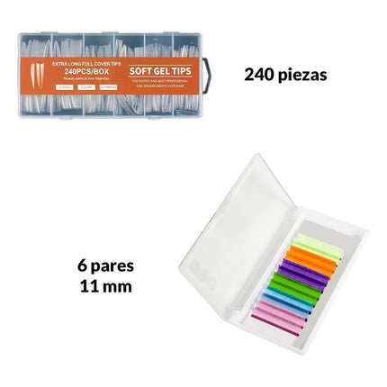 Set Uñas Postizas 240 Pcs + Pestañas Flúo 6 Pares Belleza Flúor