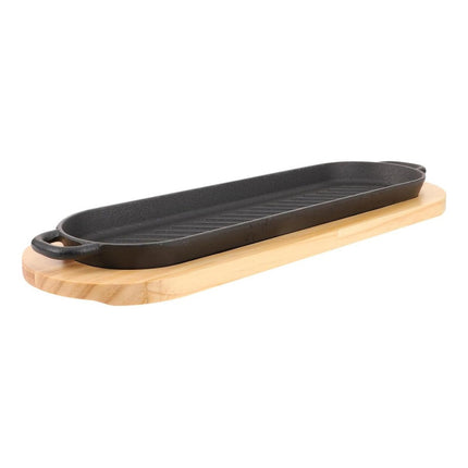Plancha De Hierro Fundido Con Base De Madera Chw02984 Negro