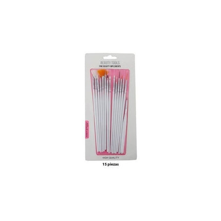Set De Pinceles Para Uñasx 15 Unidades Decoración De Uñas Blanco (mangos) Con Cerdas Variadas