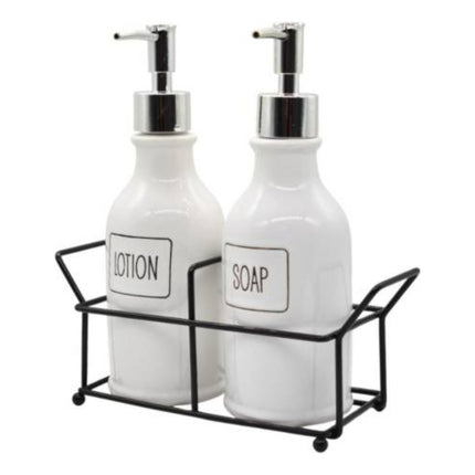 Set De Dispensadores De Cerámica Para Jabón En Canasto Metal X