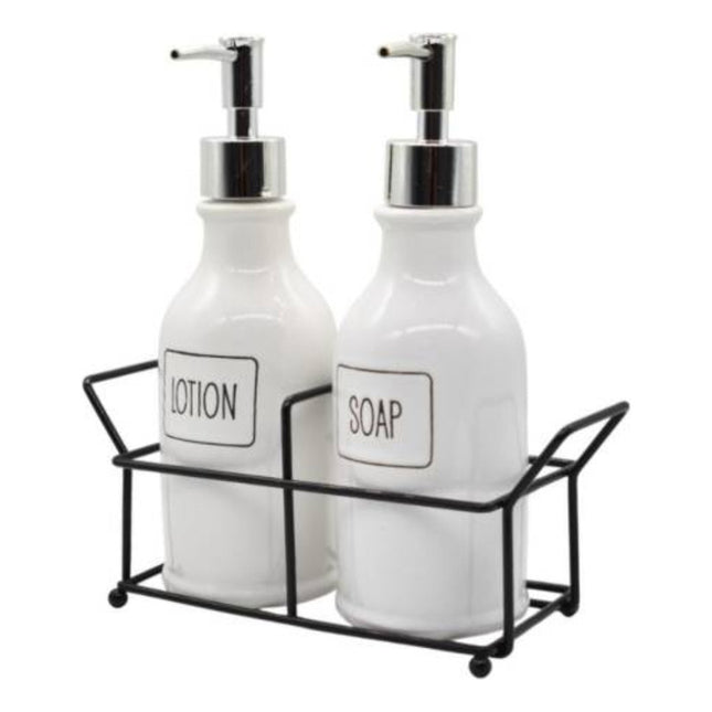 Set De Dispensadores De Cerámica Para Jabón En Canasto Metal X