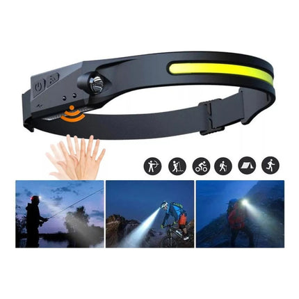 Minero De Cabeza Cob Led Recargable Con Sensor Flexible Negro Blanco
