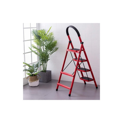 Escalera Plegable Roja Con 4 Escalones Anchos Antideslizante Rojo