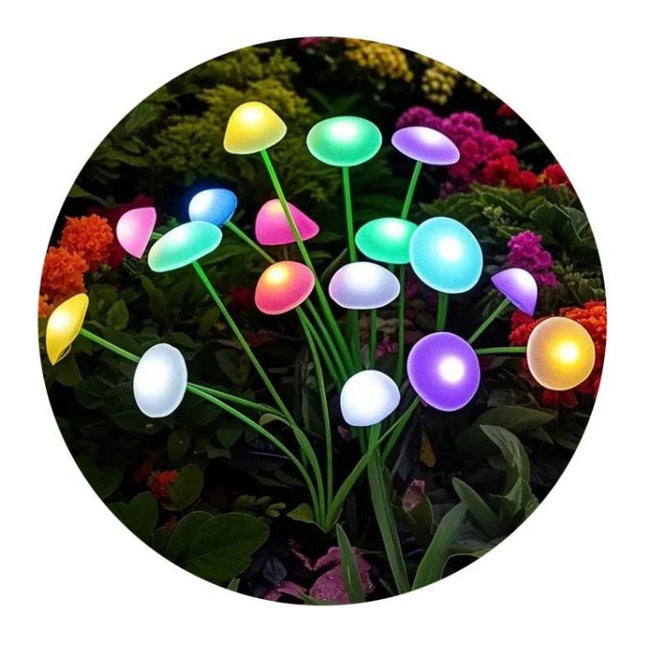 Luz Solar De Jardín Set De 2 Honguitos 6 Leds Rgb