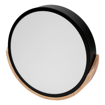 Plafon Led 30 Cm Metal Y Madera  Blanco Luz Amarilla Cálida Negro