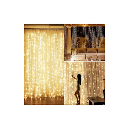 Cortina 300 Luces Led 3x3mts Decoración Cálida Con Control