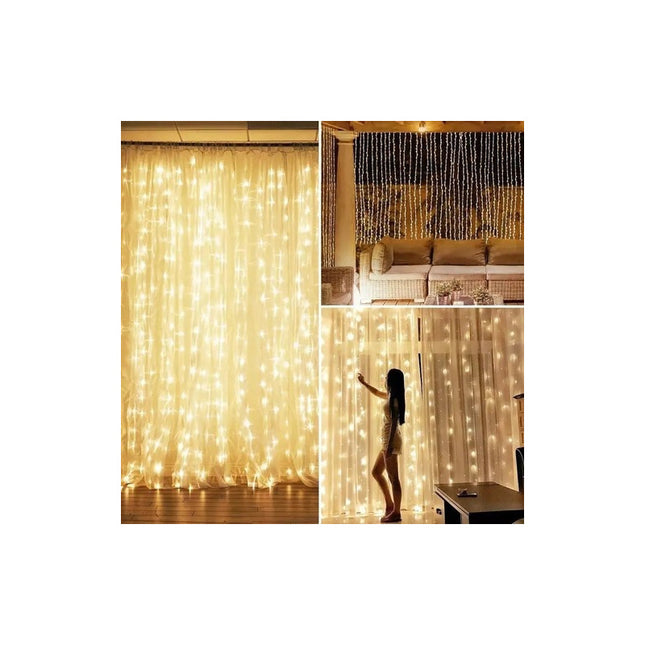 Cortina 300 Luces Led 3x3mts Decoración Cálida Con Control