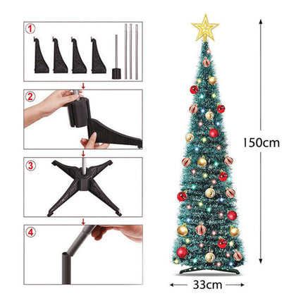 Arbol De Navidad Autoarmable Con Decoracion Luces Y Puntero X