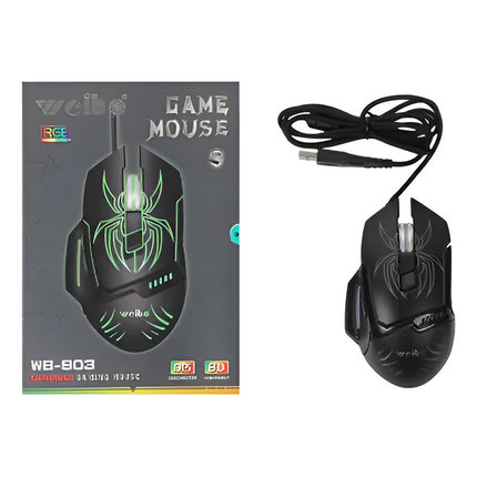 Mouse Gamer Con Cable 1.8 M Wb-903 Diseño Araña Negro