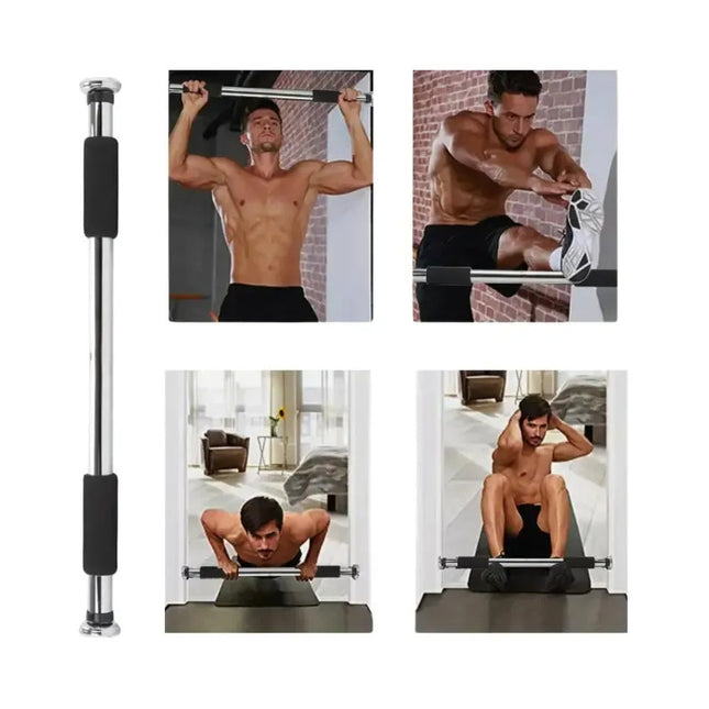 Barra Dominadas Extensible Para Puerta Acero Cromado Fitness Gris