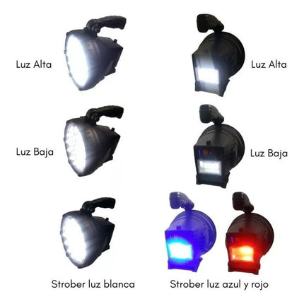 Foco Largo Alcance Alta Potencia Recargable Reflector Linter Negro Blanco