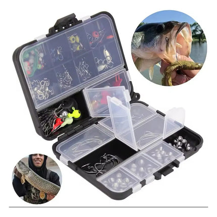 Set De Pesca Completo Fishing Anzuelos Señuelos Plomada Negro