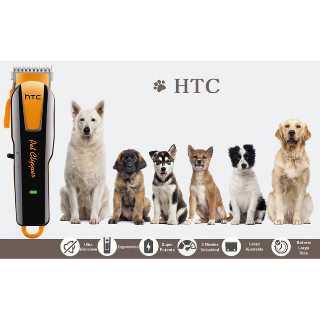 Cortapelo Htc Mascotas Perro Gato C Accesorios Recargable Color Naranja Y Negro
