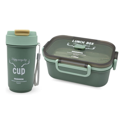 Set De Vianda De Dos Niveles Con Cubiertos Y Vaso 1100ml