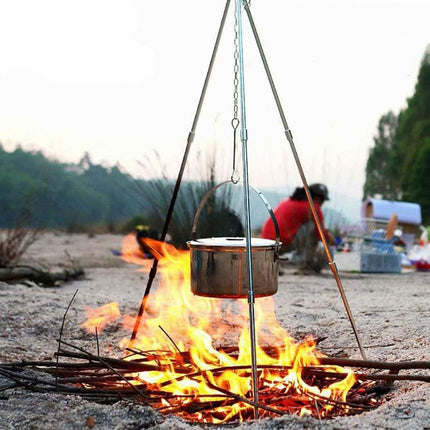 Tripode Soporte De Olla Alto 70-110 Cm Hasta 10 Kg Camping Plateado
